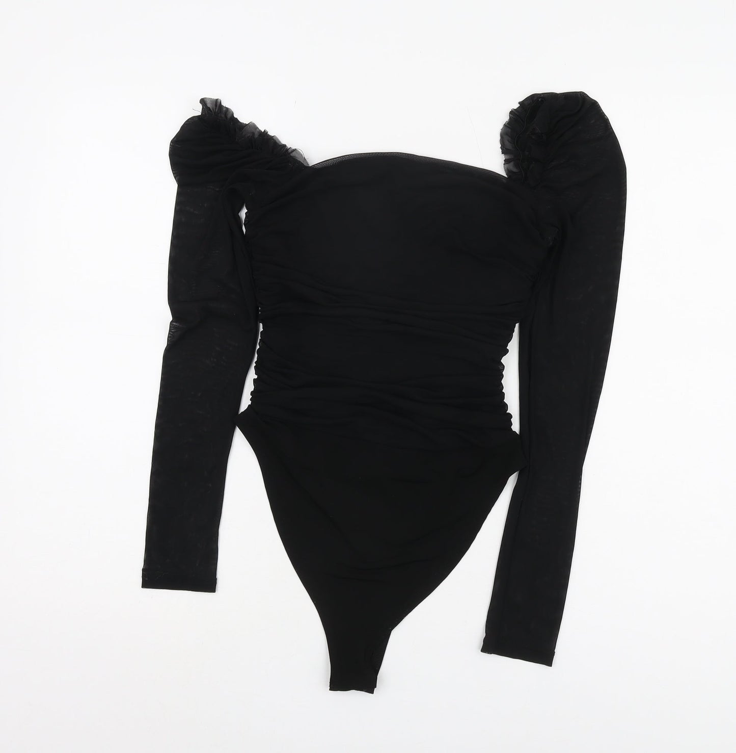 New Look Black Puff Sleeve Bodysuit, Size 10 Women