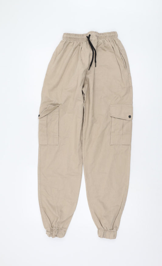Rising Women's Beige Cargo Trousers, Size 6, Cotton