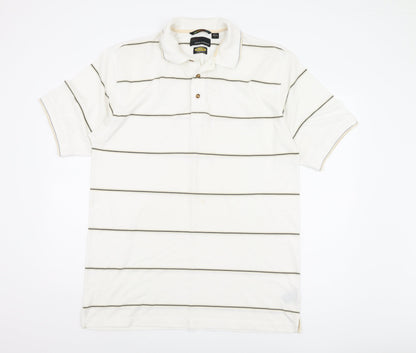 Greg Norman Men's White Striped Polo, Size L, Moisture Wicking