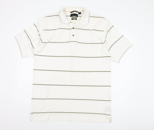 Greg Norman Men's White Striped Polo, Size L, Moisture Wicking