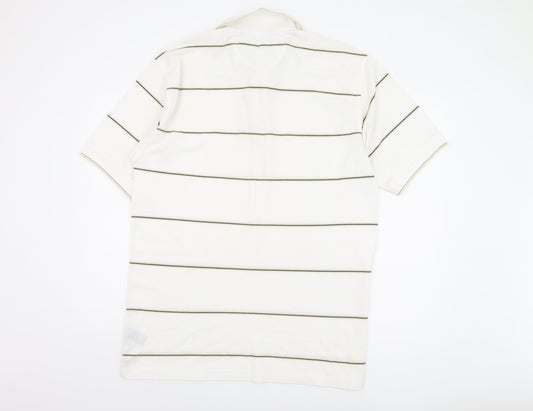 Greg Norman Men's White Striped Polo, Size L, Moisture Wicking
