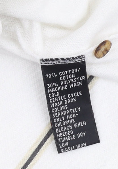 Greg Norman Men's White Striped Polo, Size L, Moisture Wicking