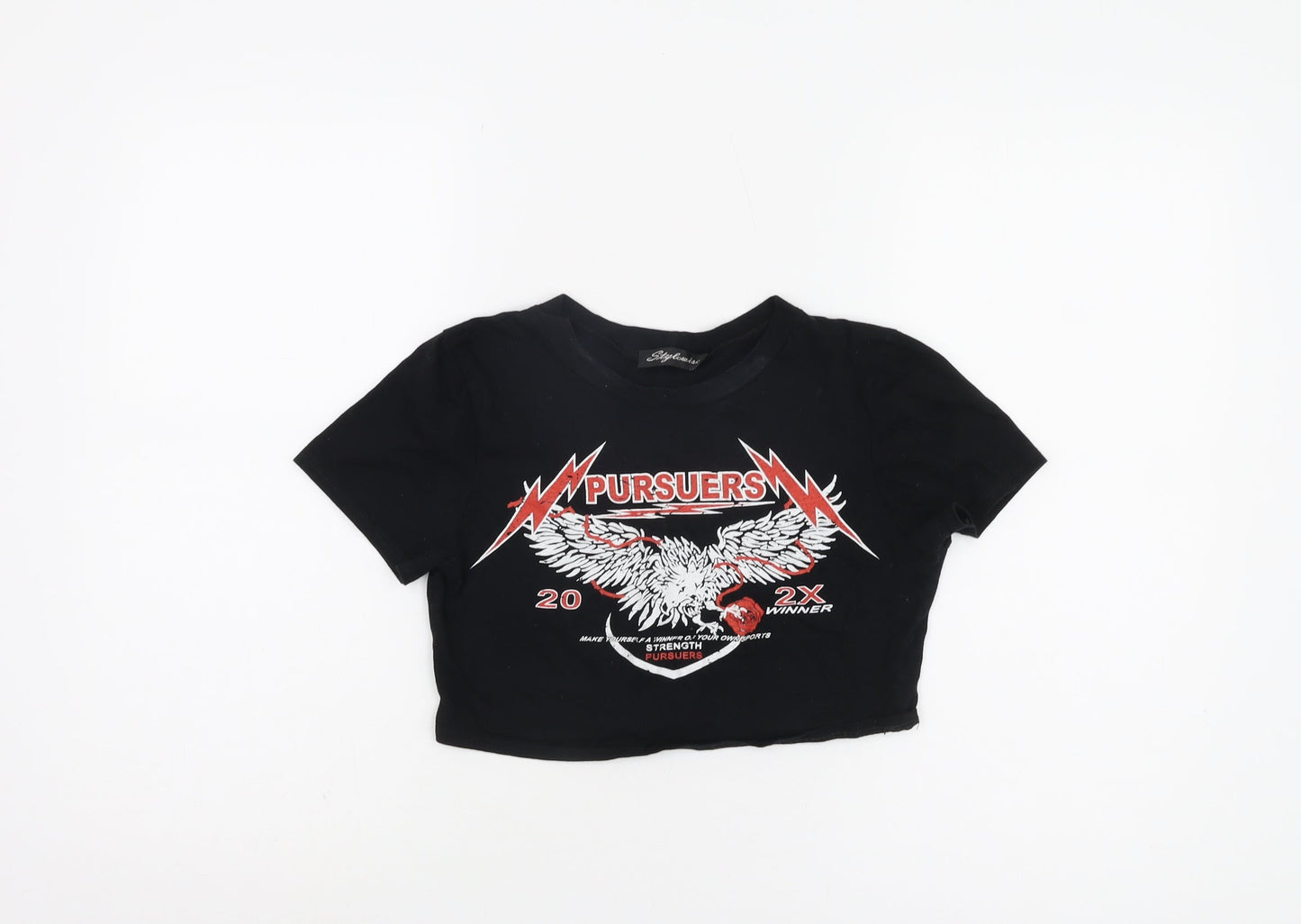 Womens UK Size XS Stylewise Black Cropped T-Shirt