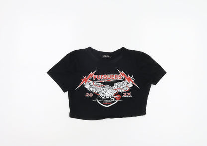 Womens UK Size XS Stylewise Black Cropped T-Shirt