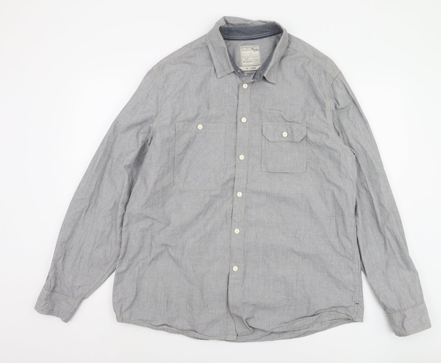 Burton London Men's Grey 2XL Cotton Casual Shirt