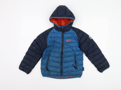 Jack Wolfskin Boys Blue Puffer Jacket UK 8 Hooded Winter