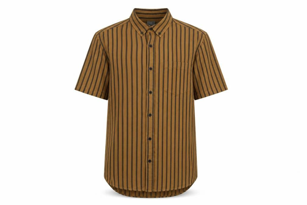 Front view of ASOS Men's Brown Striped Short Sleeve Shirt, M