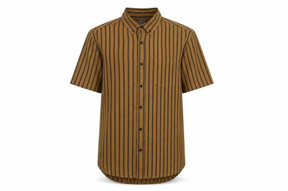Front view of ASOS Men's Brown Striped Short Sleeve Shirt, M