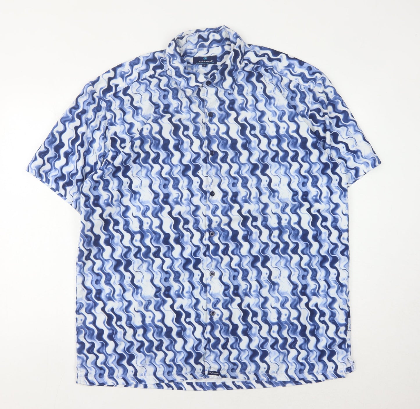 Outrage Men's Blue Geometric Short Sleeve Shirt S