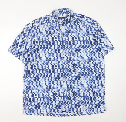 Outrage Men's Blue Geometric Short Sleeve Shirt S