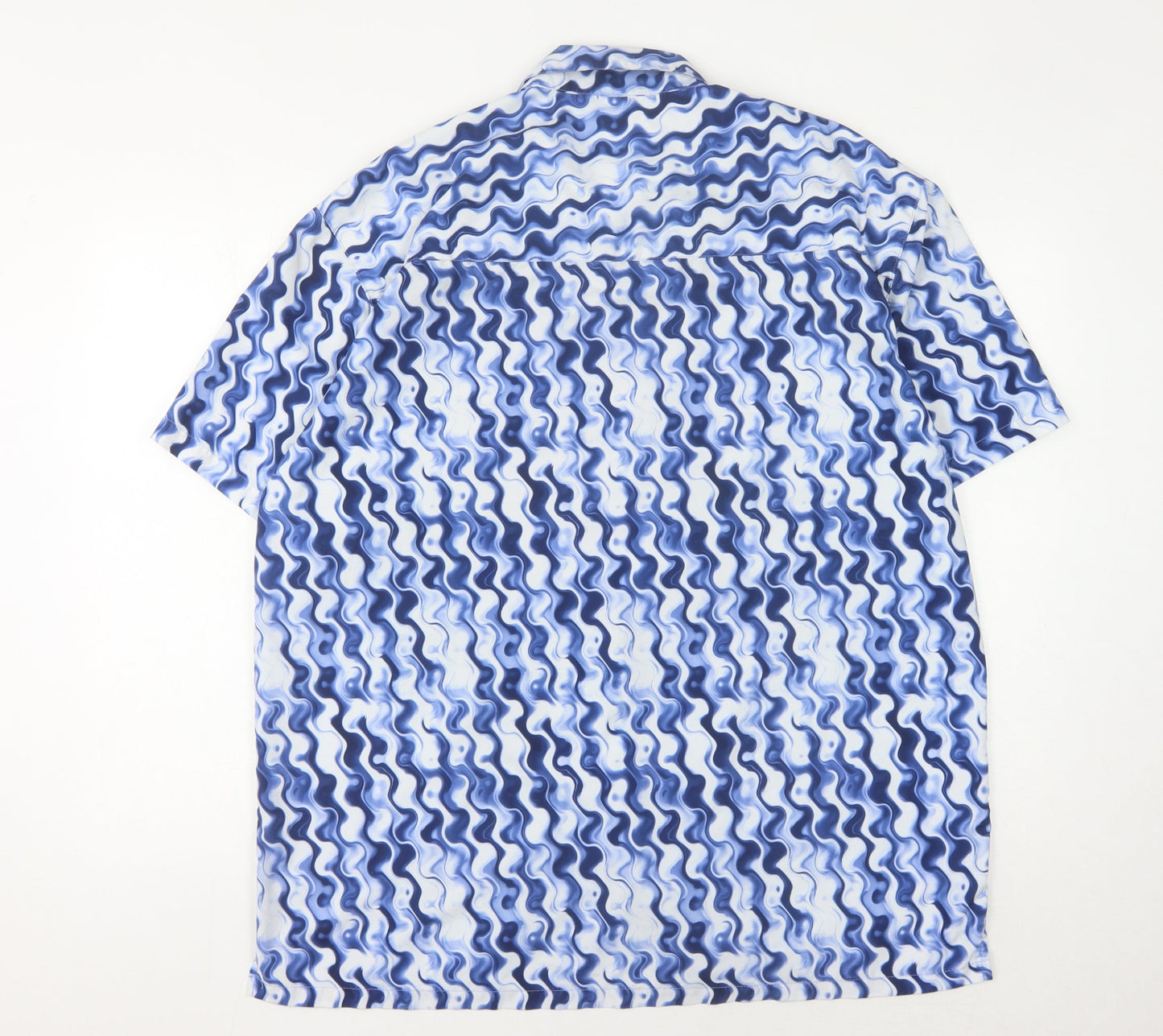 Outrage Men's Blue Geometric Short Sleeve Shirt S