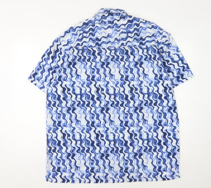 Outrage Men's Blue Geometric Short Sleeve Shirt S