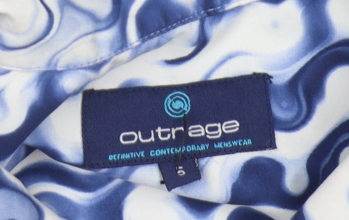 Outrage Men's Blue Geometric Short Sleeve Shirt S