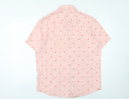 Next Men's Pink Flamingo Short Sleeve Shirt - M