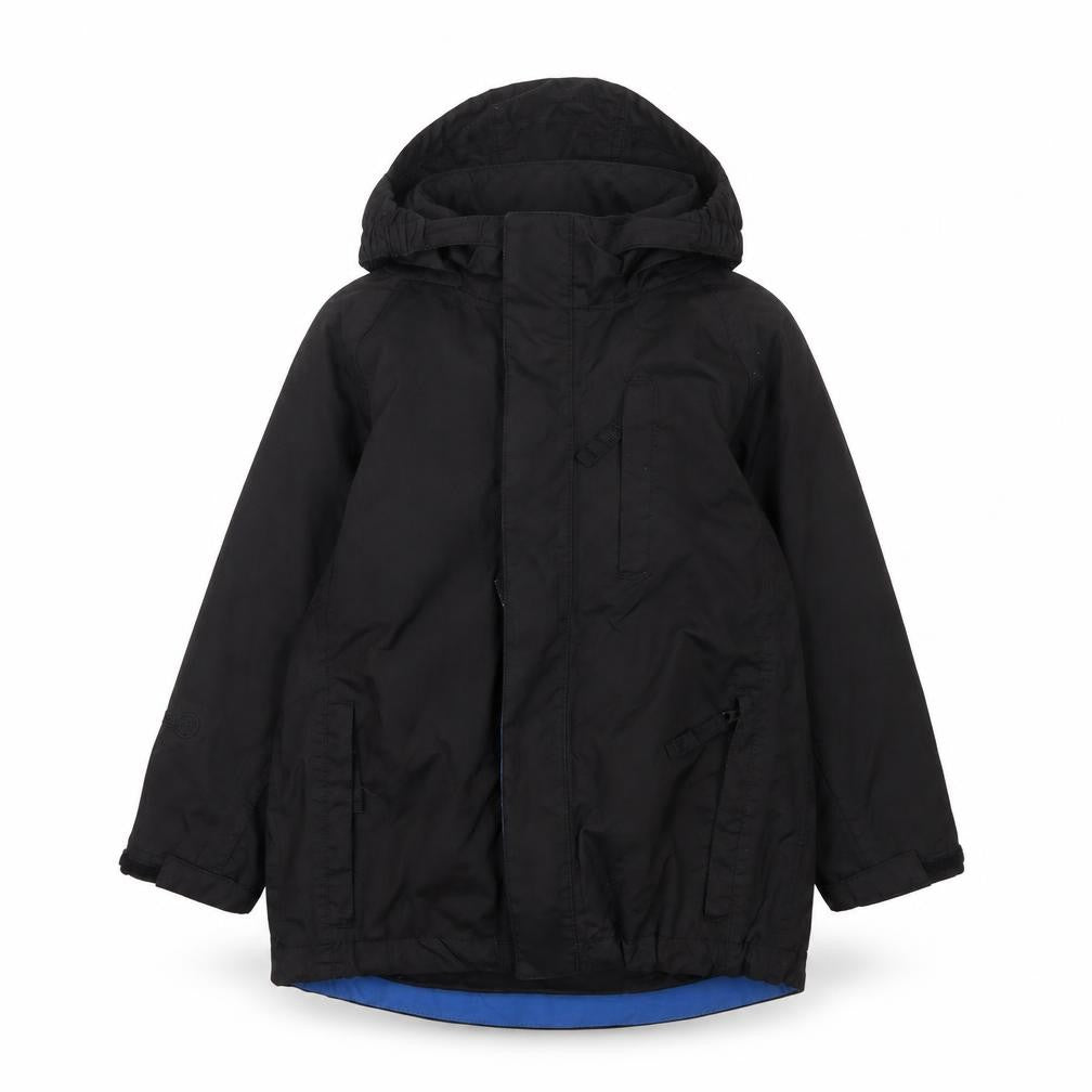 Front view of Peter Storm boys’' black hooded jacket 3-4 years
