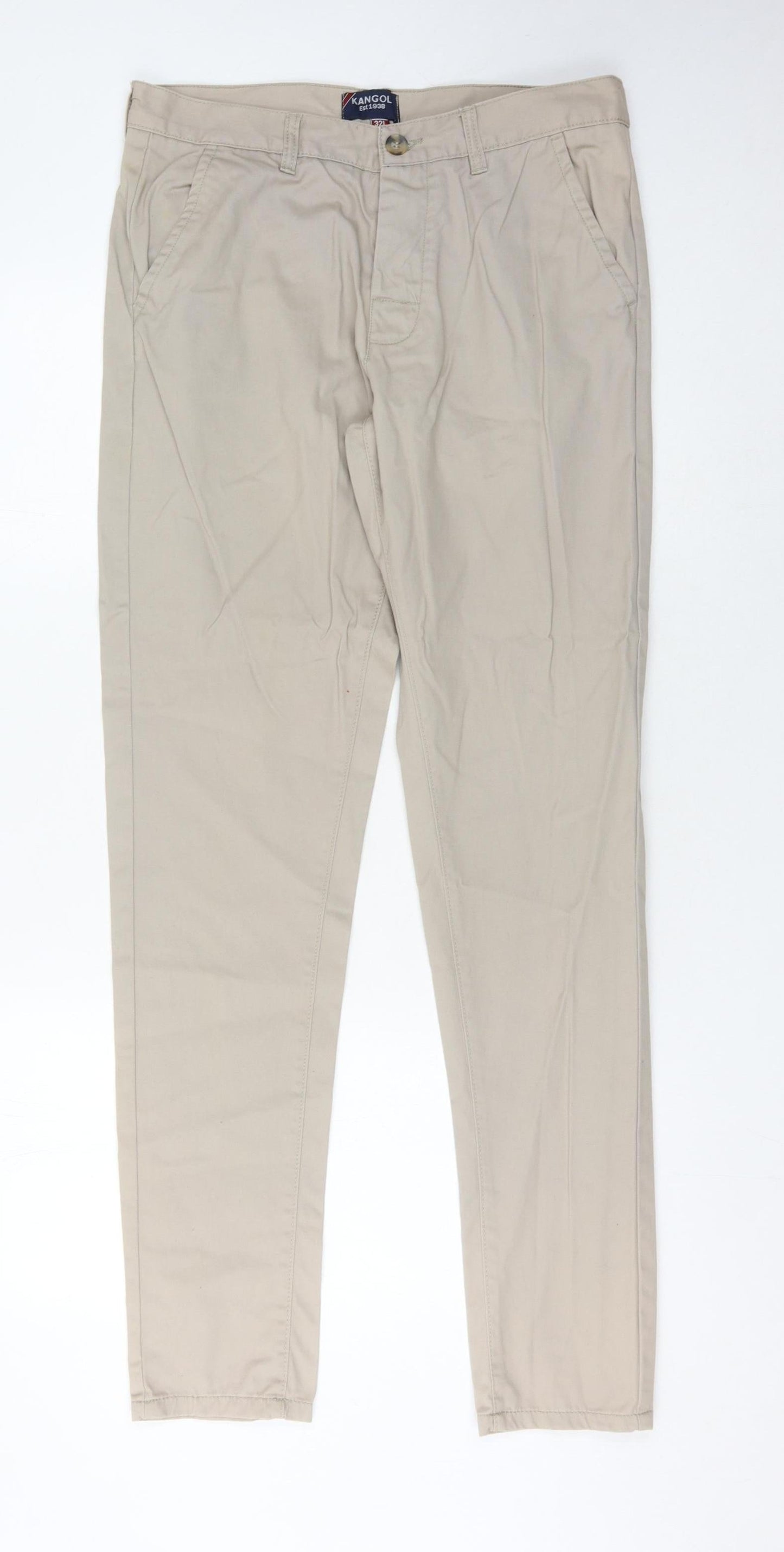 Kangol Men's Beige Chino Trousers, Size 32, Regular Fit