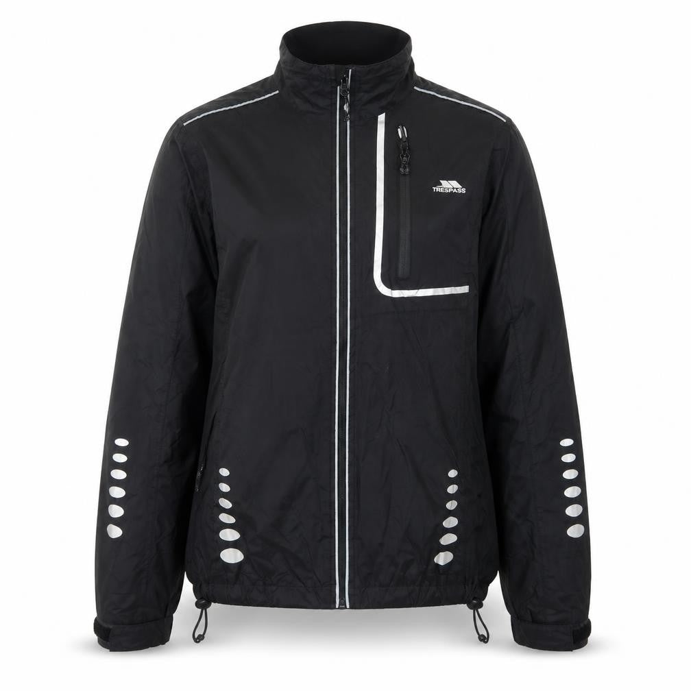 Front view of Trespass unisex black windbreaker, 3xs, waterproof