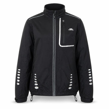 Front view of Trespass unisex black windbreaker, 3xs, waterproof