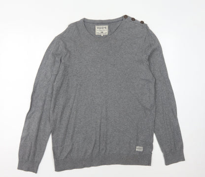 Jack & Jones Men's Grey Pullover Jumper L Button Accent