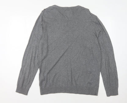 Jack & Jones Men's Grey Pullover Jumper L Button Accent