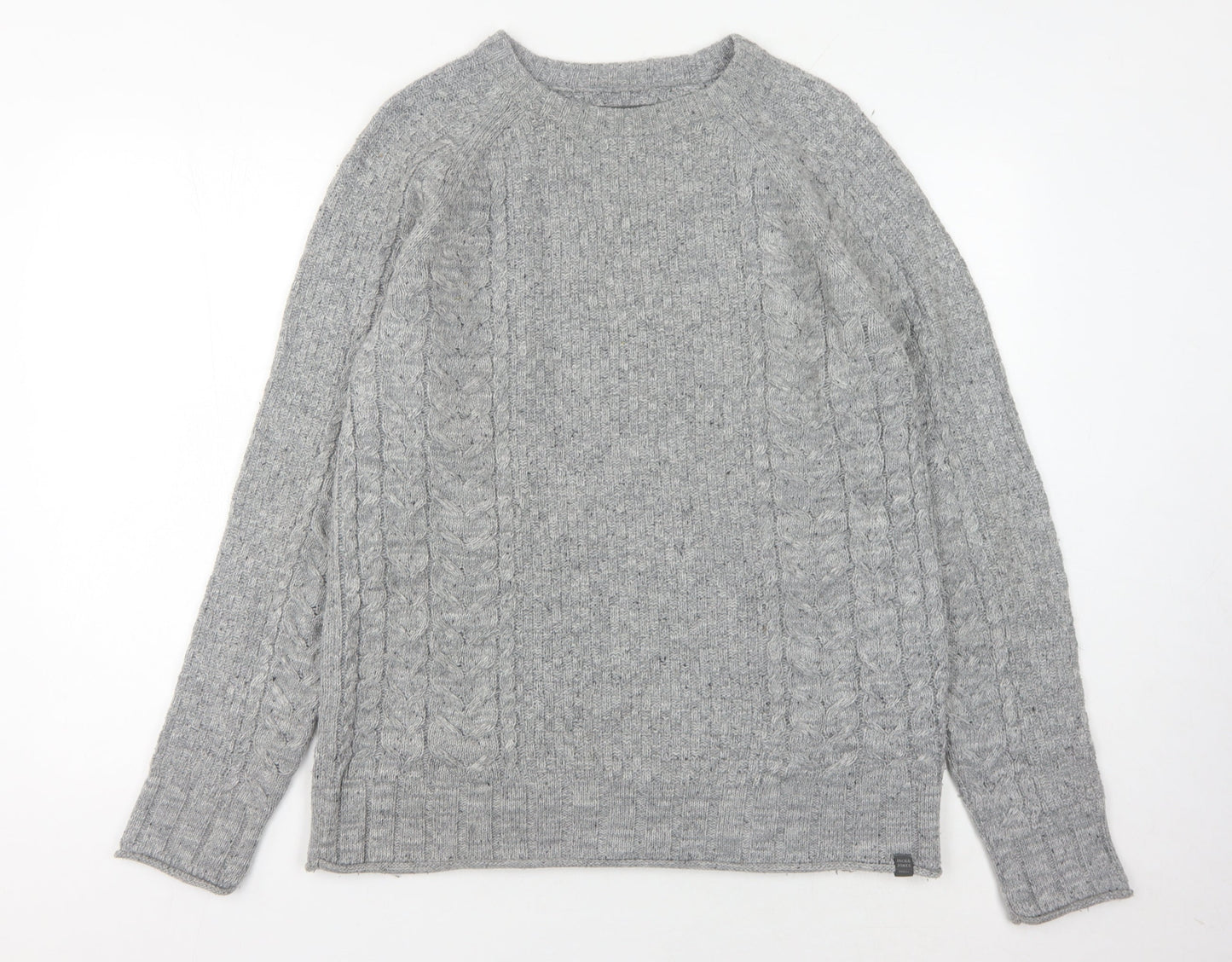 Jack & Jones Men's Grey Cable-Knit Pullover, Size S