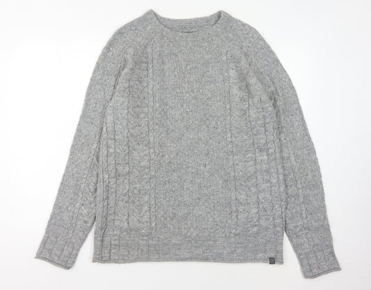Jack & Jones Men's Grey Cable-Knit Pullover, Size S