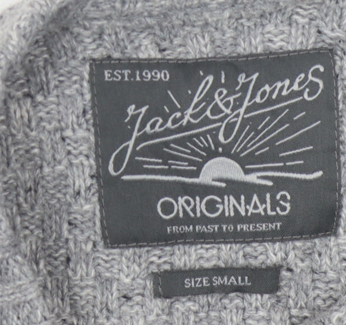 Jack & Jones Men's Grey Cable-Knit Pullover, Size S