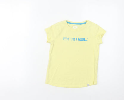 Animal Boys Yellow T-Shirt - 7-8 Years, Crew Neck, Casual Fit