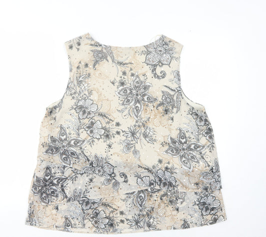 M&Co Women's Beige Floral Tunic Blouse Size 16