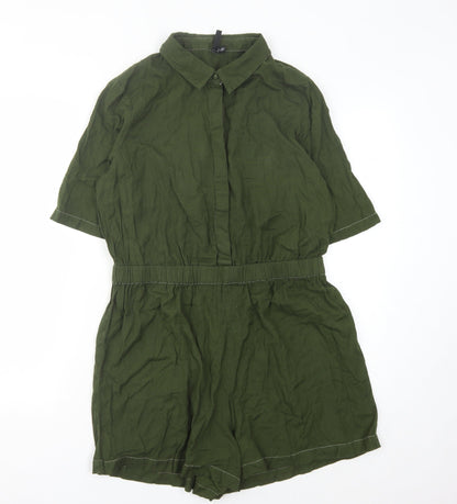 Vero Moda Green Cotton Playsuit, Women's Size L, Collared