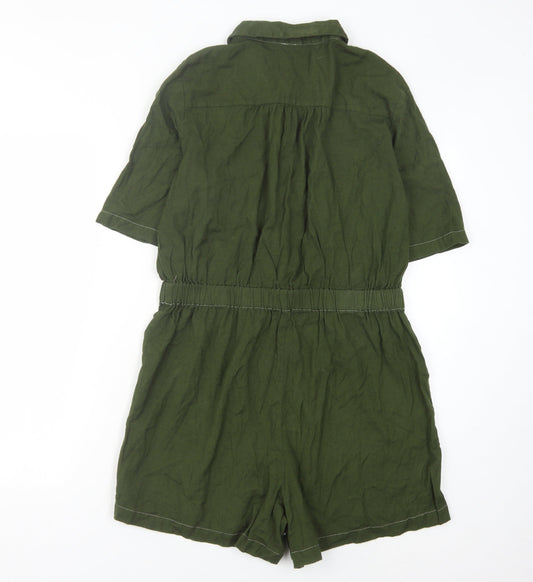 Vero Moda Green Cotton Playsuit, Women's Size L, Collared