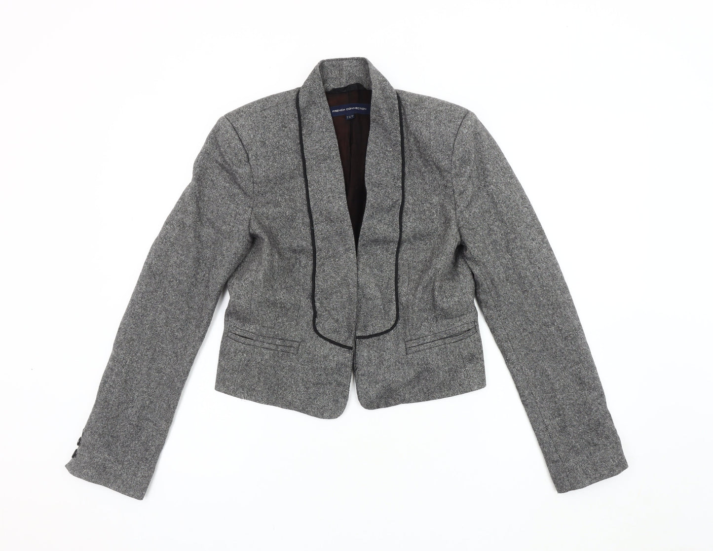 French Connection Grey Blazer Women Size 8 Wool Tweed