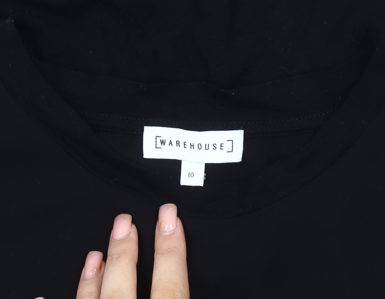Womens UK Size 10 Warehouse Black Basic T-Shirt