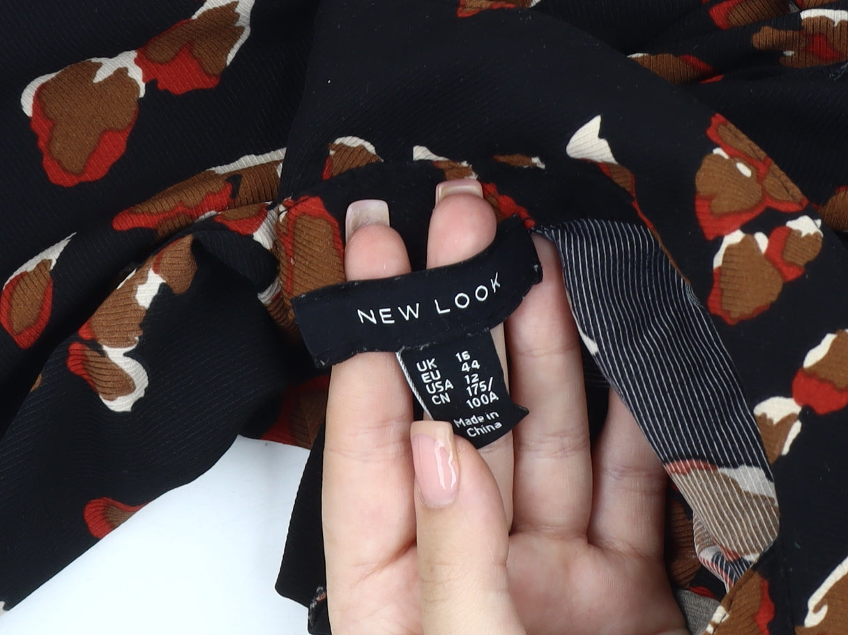 New Look Women's Black Animal Print Blouse Size 16