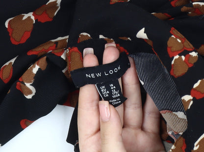 New Look Women's Black Animal Print Blouse Size 16