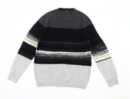Diesel Men's Grey Striped Pullover Jumper L