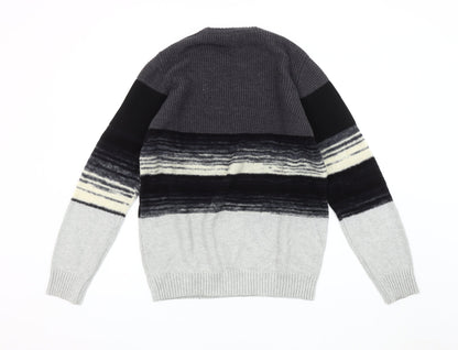 Diesel Men's Grey Striped Pullover Jumper L