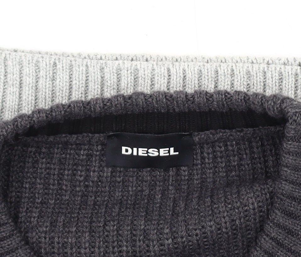 Diesel Men's Grey Striped Pullover Jumper L