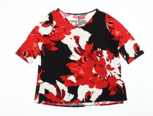 M&Co Women's Red Floral V-Neck Plus Size Top