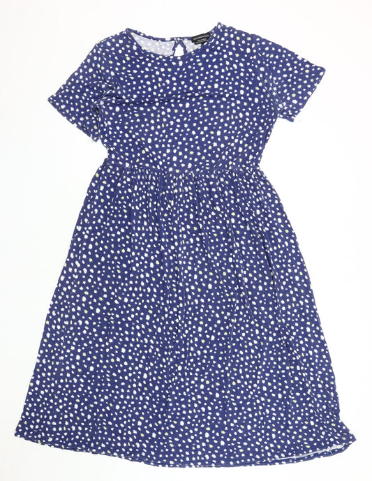 Wednesday's Girl Blue Polka Dot Dress, L, Women's Short Sleeve