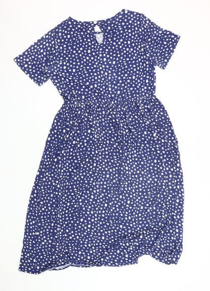 Wednesday's Girl Blue Polka Dot Dress, L, Women's Short Sleeve