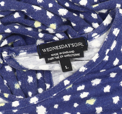Wednesday's Girl Blue Polka Dot Dress, L, Women's Short Sleeve