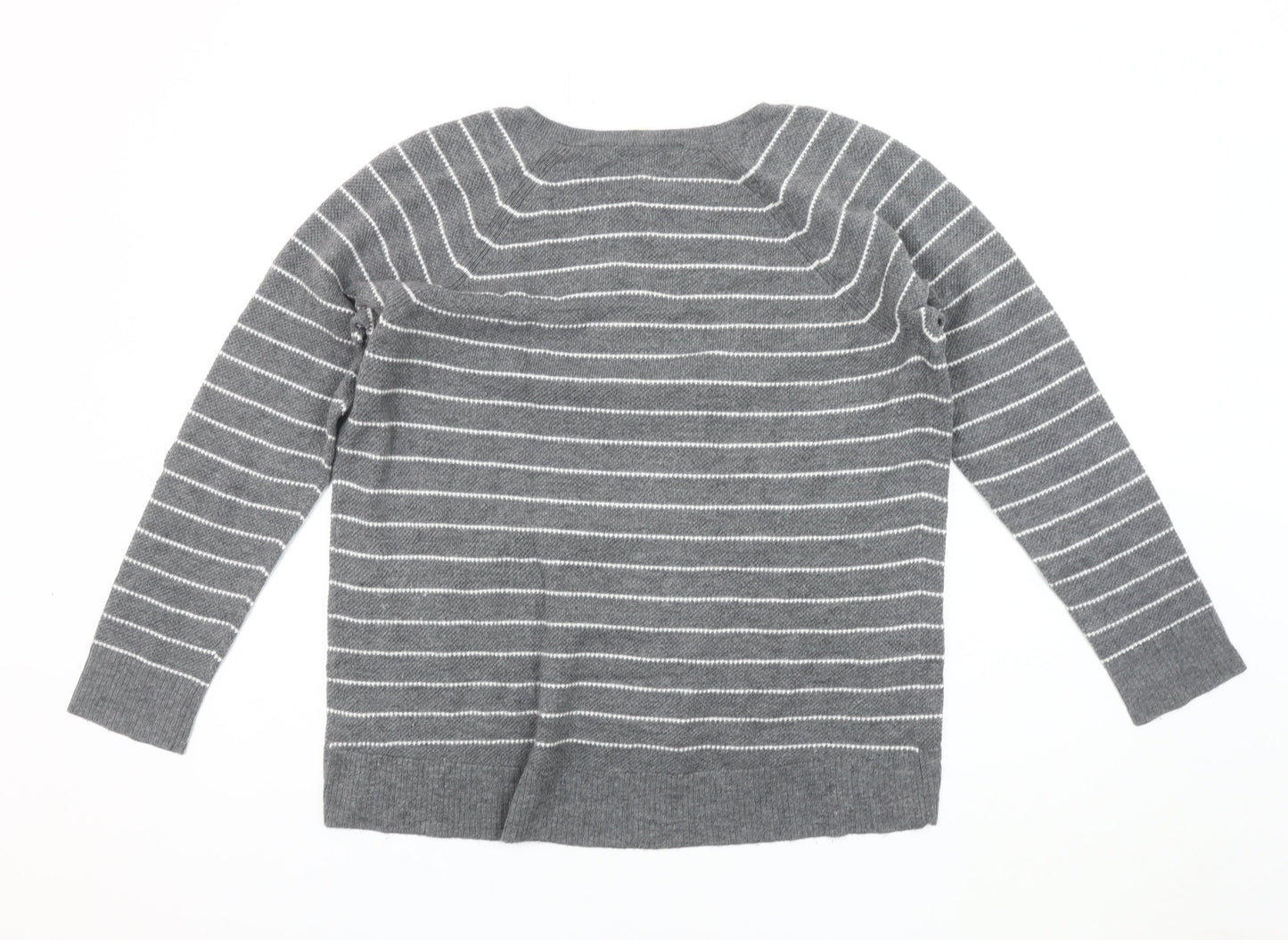 GAP Women's Grey Striped V-Neck Pullover Jumper M