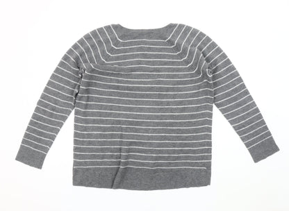 GAP Women's Grey Striped V-Neck Pullover Jumper M