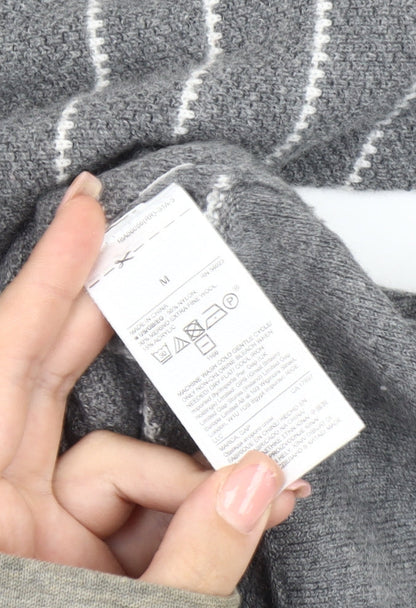 GAP Women's Grey Striped V-Neck Pullover Jumper M