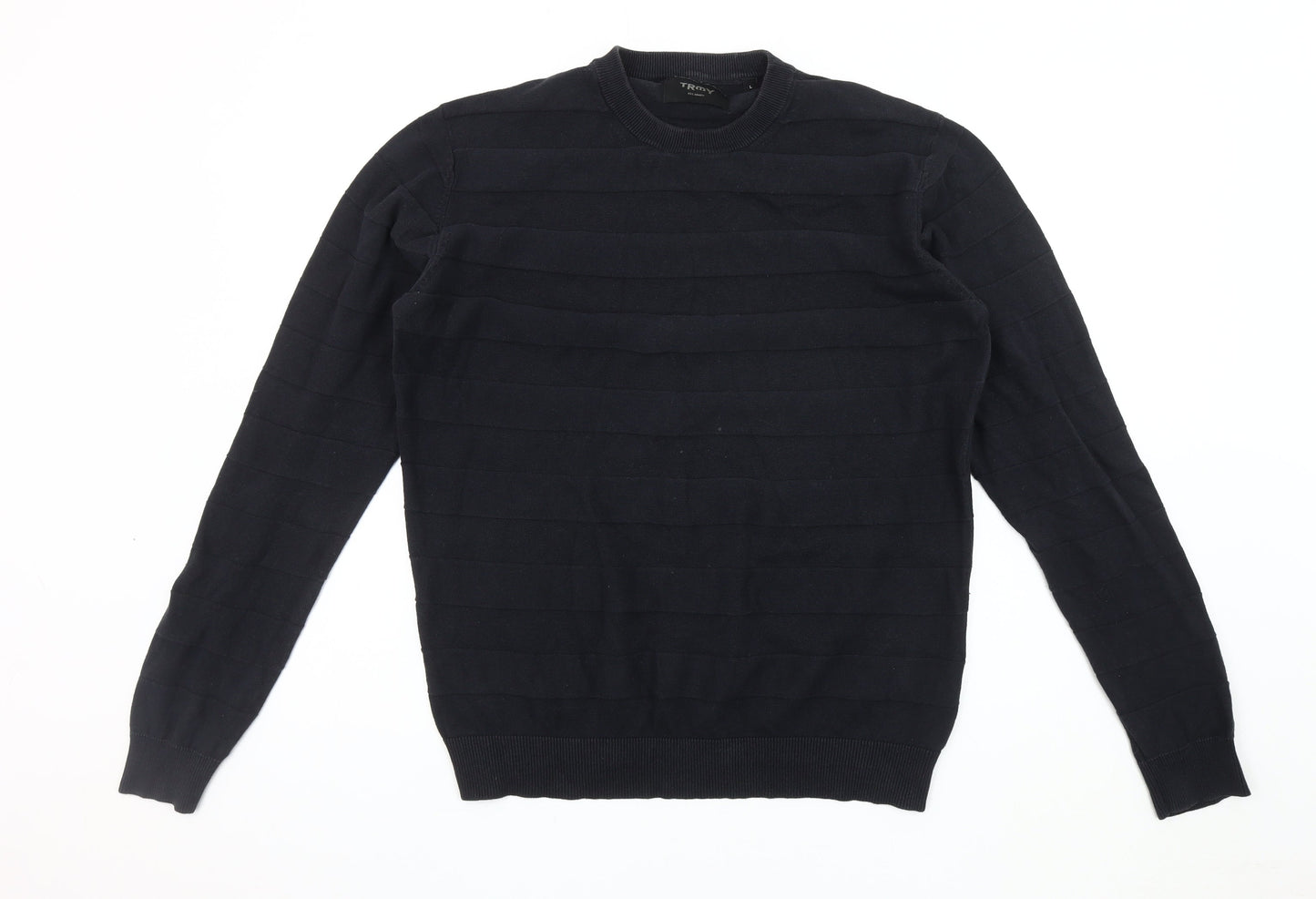 Troy Men's Black Crew Neck Pullover Jumper Size L
