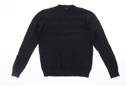 Troy Men's Black Crew Neck Pullover Jumper Size L