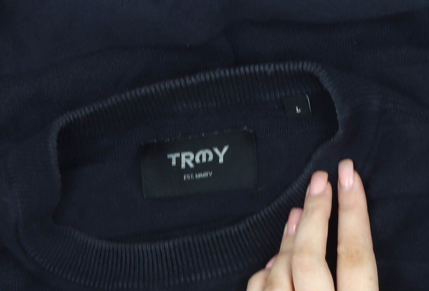 Troy Men's Black Crew Neck Pullover Jumper Size L