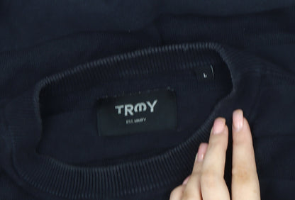 Troy Men's Black Crew Neck Pullover Jumper Size L