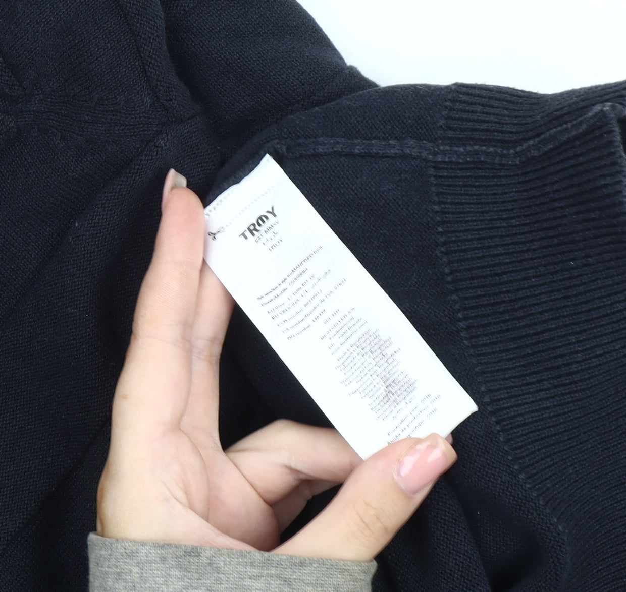 Troy Men's Black Crew Neck Pullover Jumper Size L